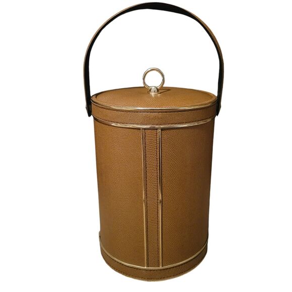 MCM Vintage Brown And Gold Ice Bucket Original Box